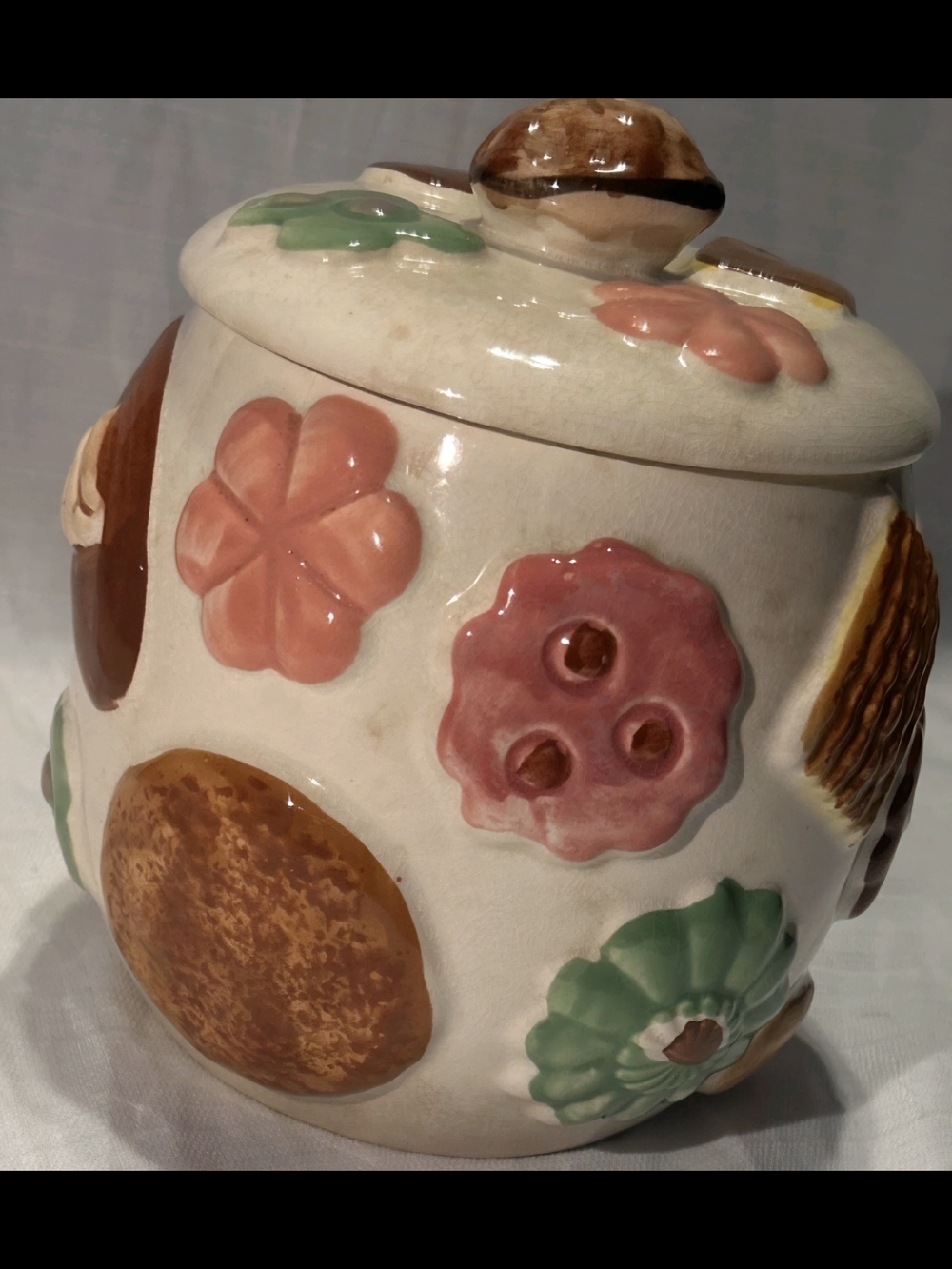 Cookie Jar  Ceramic Canister in Pink, Green, Brown